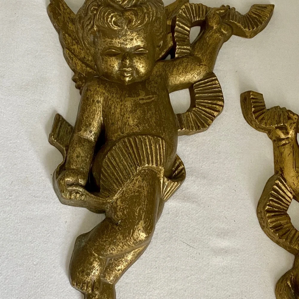Vtg Gold Cherub Angel Wall‎ Hangings 1970’s